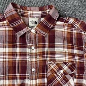 The North Face Flannel Shirt Womens Extra Large Brown Plaid Button Up Trekking